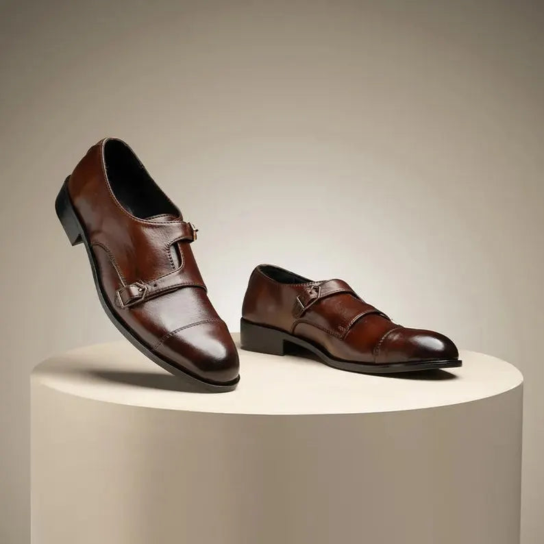Handmade Leather Double Buckle Formal Dress Shoes