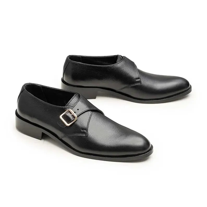 Black Monk Strap Leather Shoes for Men