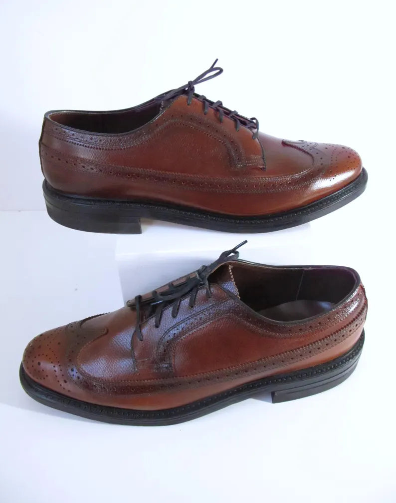 Worthmore  Brown Leather Brogued Wingtip Dress Shoes