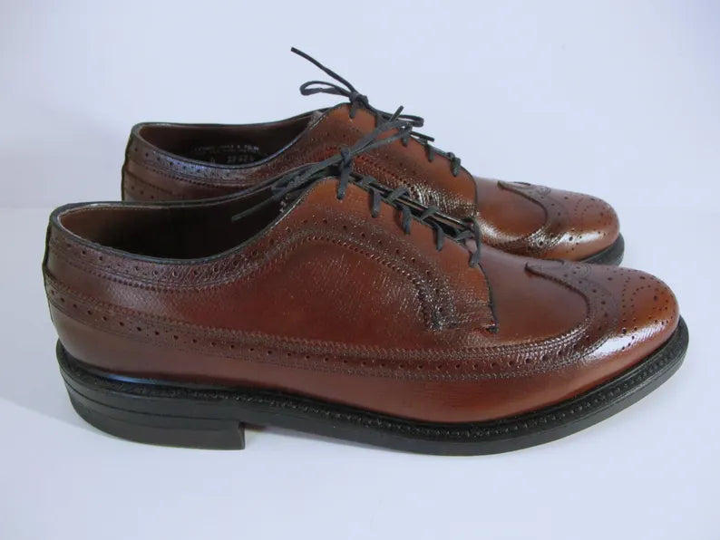 Worthmore  Brown Leather Brogued Wingtip Dress Shoes